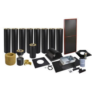 Skorstenspaket 12, Ø130 mm. Skorstenslängd 7631-8070 mm. Svart