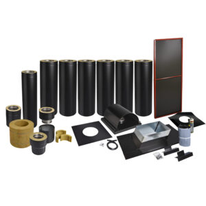 Skorstenspaket 10, Ø150 mm. Skorstenslängd 6571-7070 mm. Svart